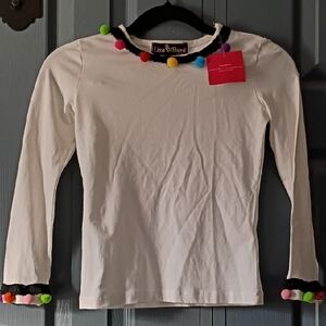 Liza Byrd White Long Sleeve Tee with Colorful Pom Poms With Skorts